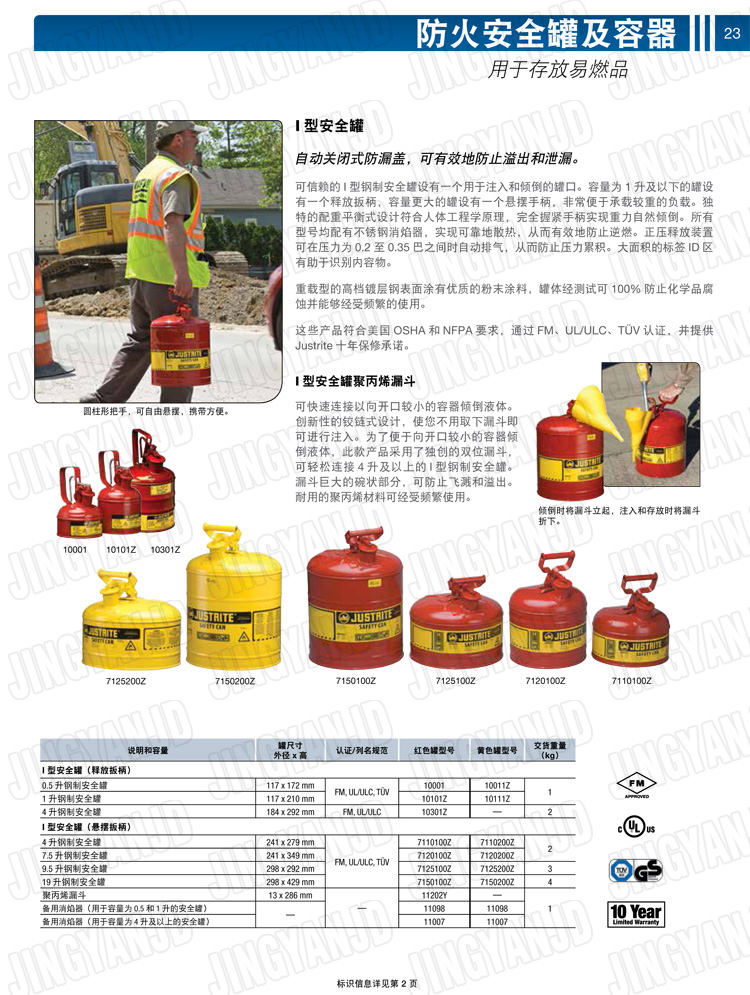 JUSTRITE，美國杰斯瑞特，justriteI型安全罐,柴油汽油存放罐，酒精松香水安全存儲罐，防火安全罐，防爆安全罐